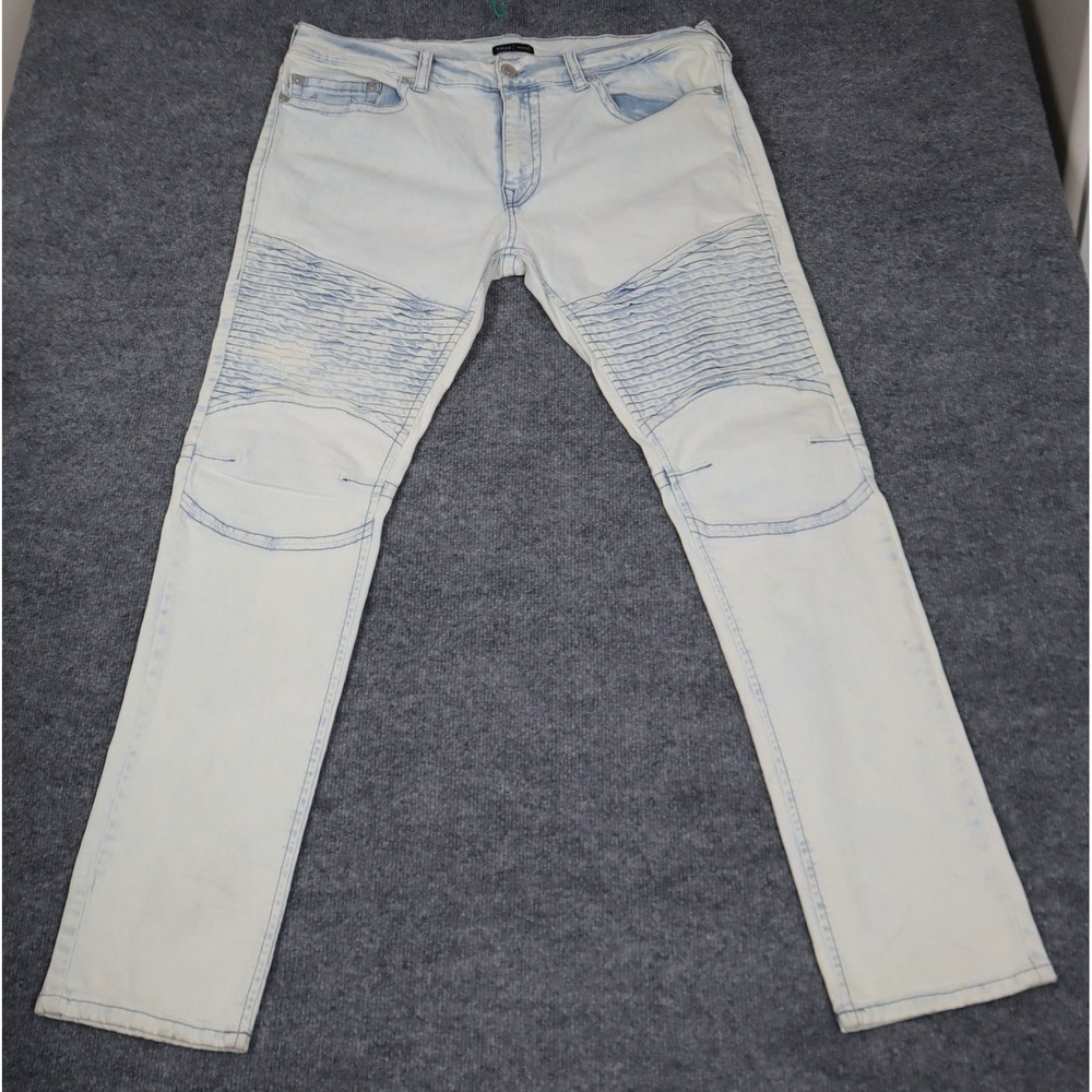 True‎ Religion Rocco Relaxed Skinny Mens Jeans Light Wash Ruffles Moto Size 40
